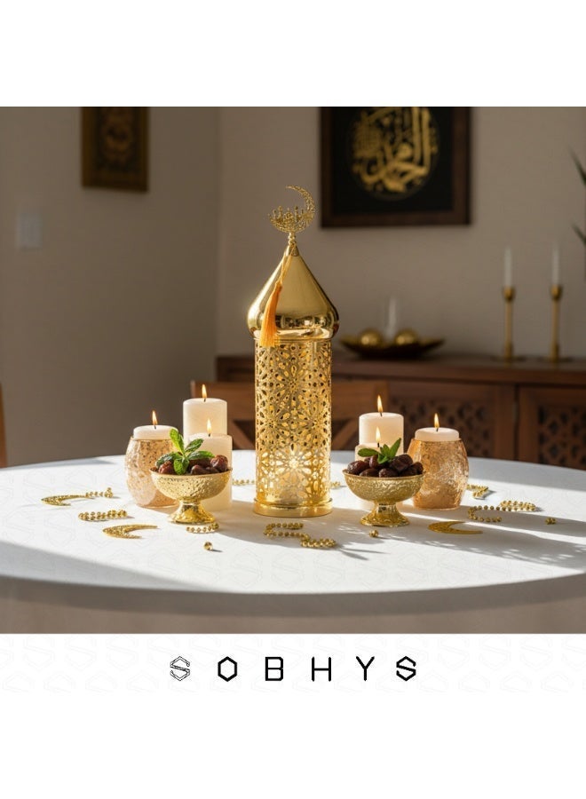 SOBHYS Premium Gold-Plated Metal Ramadan Lantern, Islamic Fanoos Decor for Home & Majlis (Available in 41cm & 45cm Sizes)  SOBHYS (Large) - Image 1